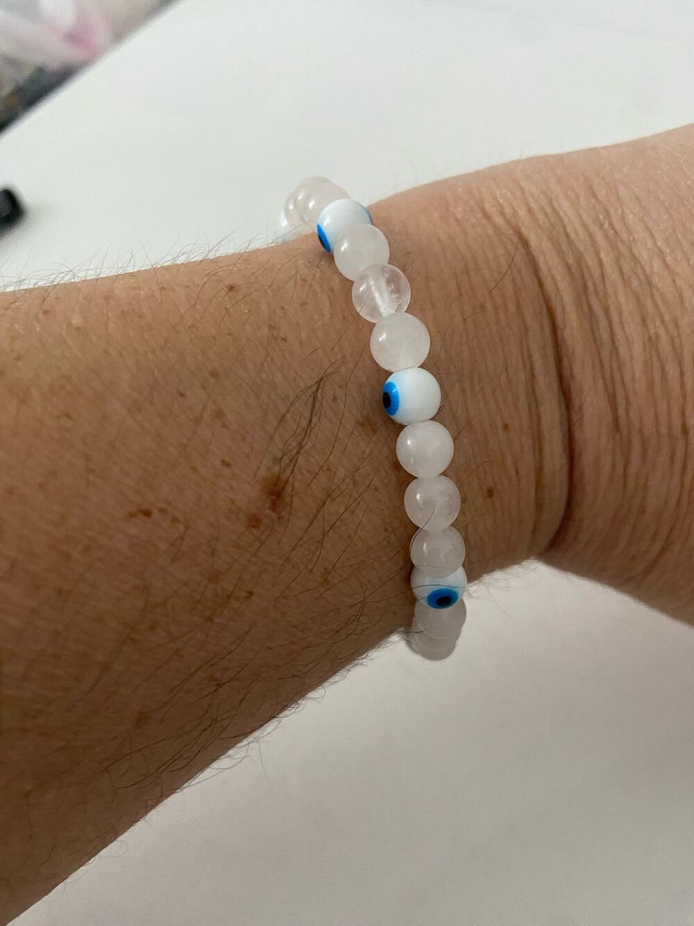 Handmade chalcedony bracelet with eye beads